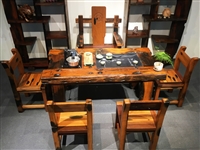 本色H形茶桌(带棋盘)K94