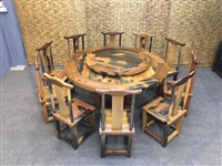 本色圆餐桌(带转盘)C1