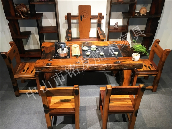 本色H形茶桌(带棋盘)K94