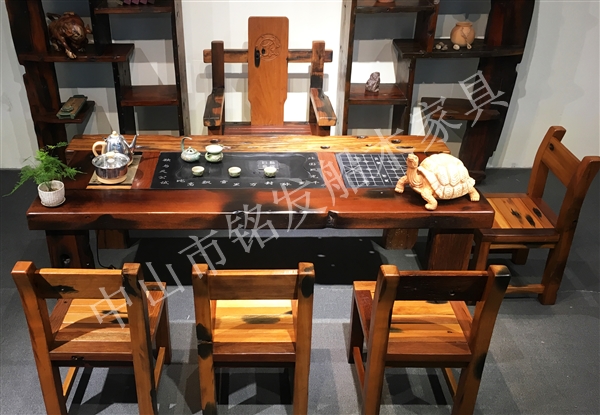 红色H形茶桌(带棋盘)K93